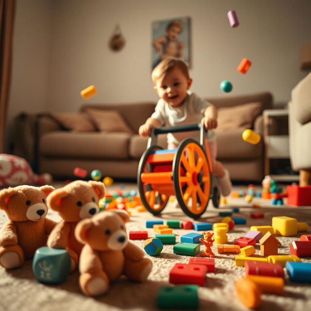 A cinematic close-up shot captured from a toy cartwheel perspective, emphasizing the playful details of the scene