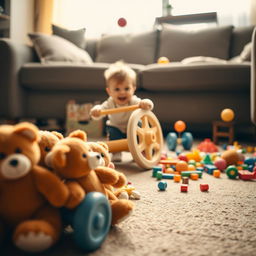 A cinematic close-up shot captured from a toy cartwheel perspective, emphasizing the playful details of the scene