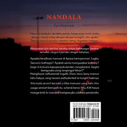A thoughtfully designed back cover for the novel 'NANDALA', incorporating the provided synopsis in Indonesian