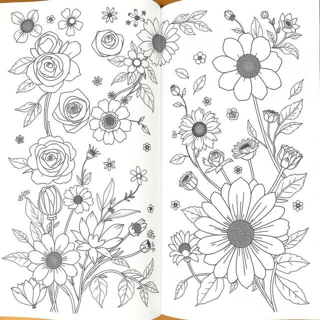 A beautifully illustrated coloring book featuring a variety of intricate flower designs