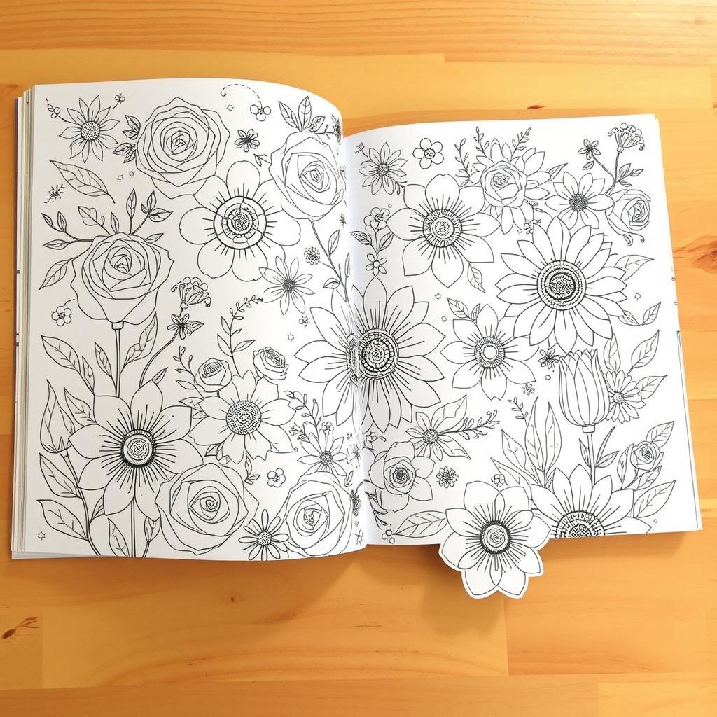 A beautifully illustrated coloring book featuring a variety of intricate flower designs