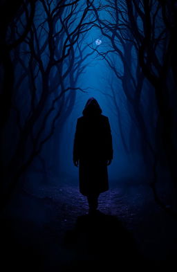 A captivating, mysterious scene that evokes a psychological atmosphere, featuring a dimly lit forest with twisted, shadowy trees and fog creeping along the ground