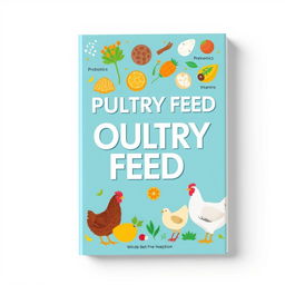 A book cover design featuring a vibrant and informative layout centered around poultry feed