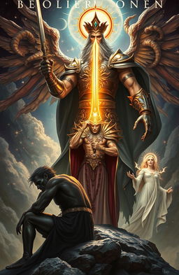 A captivating fantasy book cover that features three distinct gods