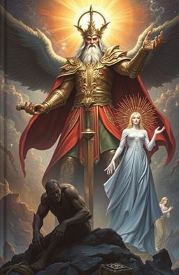 A captivating fantasy book cover that features three distinct gods