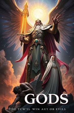 A captivating fantasy book cover that features three distinct gods