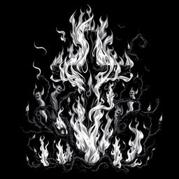 A haunting design of a burning cross depicted in stark black and white