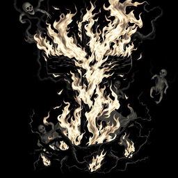 A haunting design of a burning cross depicted in stark black and white