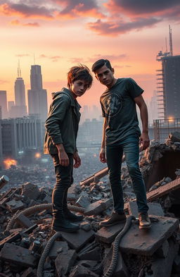 A thrilling and emotional scene from a science fiction dystopian young adult novel set in the ruins of an occupied city