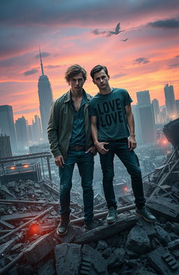 A thrilling and emotional scene from a science fiction dystopian young adult novel set in the ruins of an occupied city