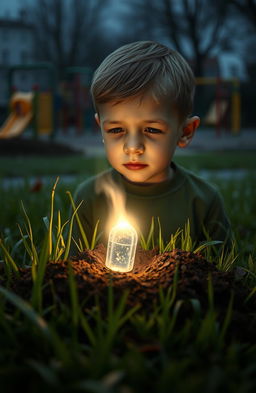 A poignant scene depicting a young boy with a birth defect who is bullied at school, highlighting his sad expression as he walks home