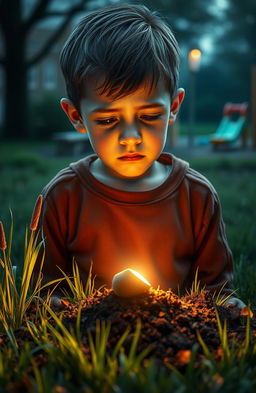 A poignant scene depicting a young boy with a birth defect who is bullied at school, highlighting his sad expression as he walks home