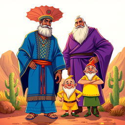 A lively illustration featuring a cangaceiro dressed in an eye-catching blue outfit, prominently displaying traditional elements such as a wide-brimmed hat and decorative accessories