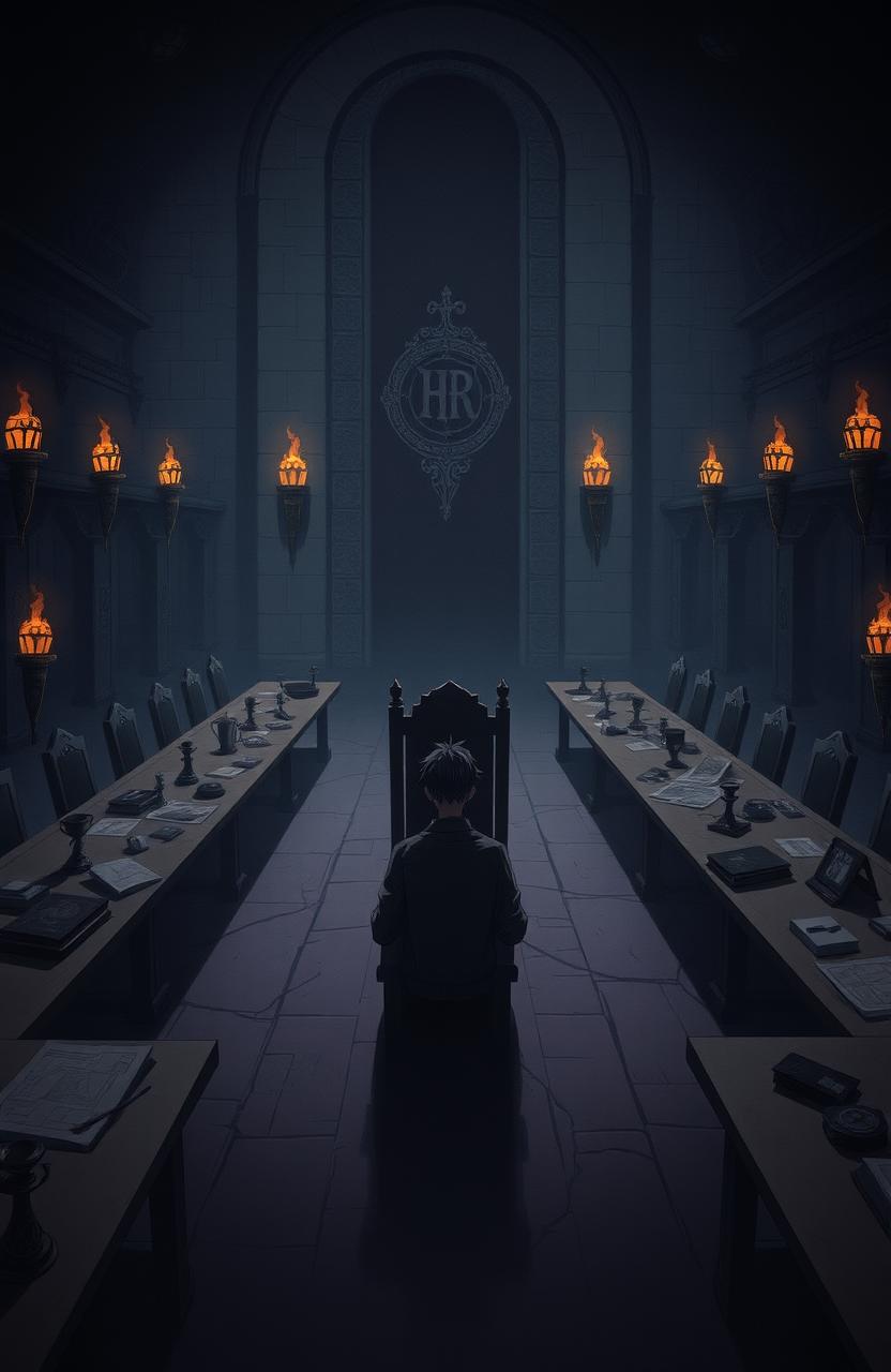 An illustration depicting the once grand guild hall in the MMORPG world of NetherWorld, now empty and silent