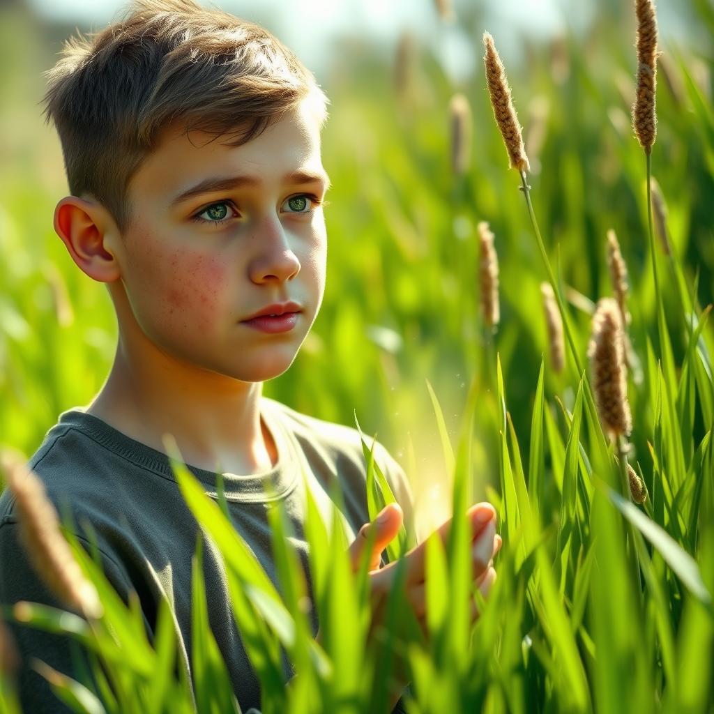 A touching and inspiring scene featuring a teenager in a peaceful, sunny outdoor setting