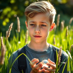 A touching and inspiring scene featuring a teenager in a peaceful, sunny outdoor setting