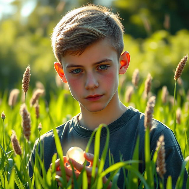 A touching and inspiring scene featuring a teenager in a peaceful, sunny outdoor setting