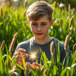 A touching and inspiring scene featuring a teenager in a peaceful, sunny outdoor setting