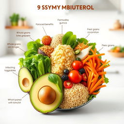 A creative depiction of symbiotic foods, showcasing unusual but harmonious pairings of ingredients that benefit each other nutritionally