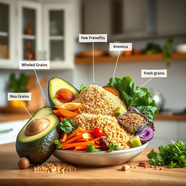 A creative depiction of symbiotic foods, showcasing unusual but harmonious pairings of ingredients that benefit each other nutritionally