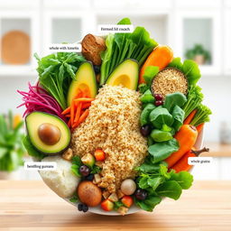 A creative depiction of symbiotic foods, showcasing unusual but harmonious pairings of ingredients that benefit each other nutritionally