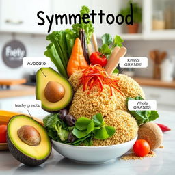 A creative depiction of symbiotic foods, showcasing unusual but harmonious pairings of ingredients that benefit each other nutritionally