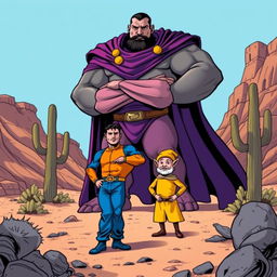 An impressive comic book-style illustration featuring a cangaceiro in a bold blue outfit, exuding confidence and strength as he stands tall with one hand on his hip