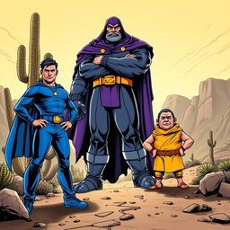 An impressive comic book-style illustration featuring a cangaceiro in a bold blue outfit, exuding confidence and strength as he stands tall with one hand on his hip