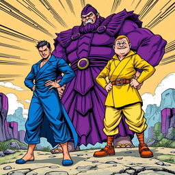 An impressive manga-style illustration featuring a cangaceiro in a striking blue outfit, posed dramatically with a confident stance and a determined expression, capturing the essence of a heroic figure