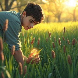 A moving and emotional scene illustrating a teenager in a bright, inviting outdoor landscape