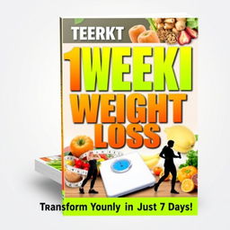 A captivating book cover design for a weight loss guide titled '1 Week Weight Loss'