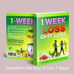 A captivating book cover design for a weight loss guide titled '1 Week Weight Loss'