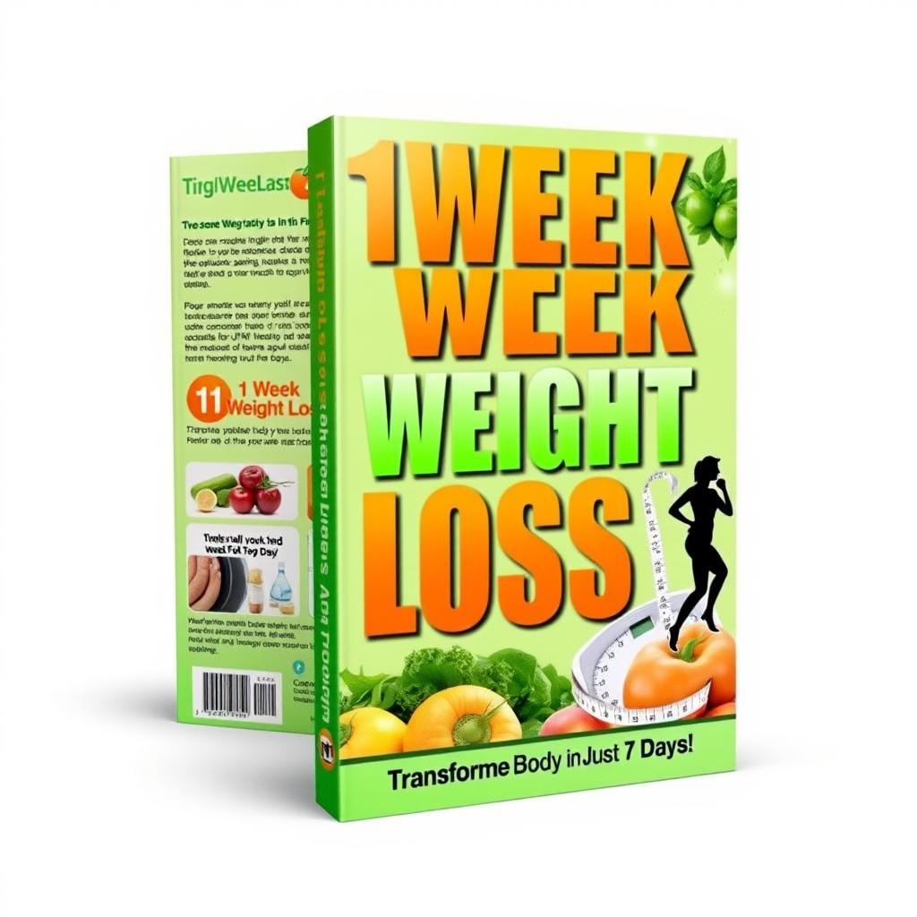 A captivating book cover design for a weight loss guide titled '1 Week Weight Loss'
