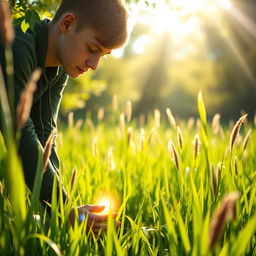 An emotional and uplifting scene featuring a teenager in a bright, sunny outdoor setting