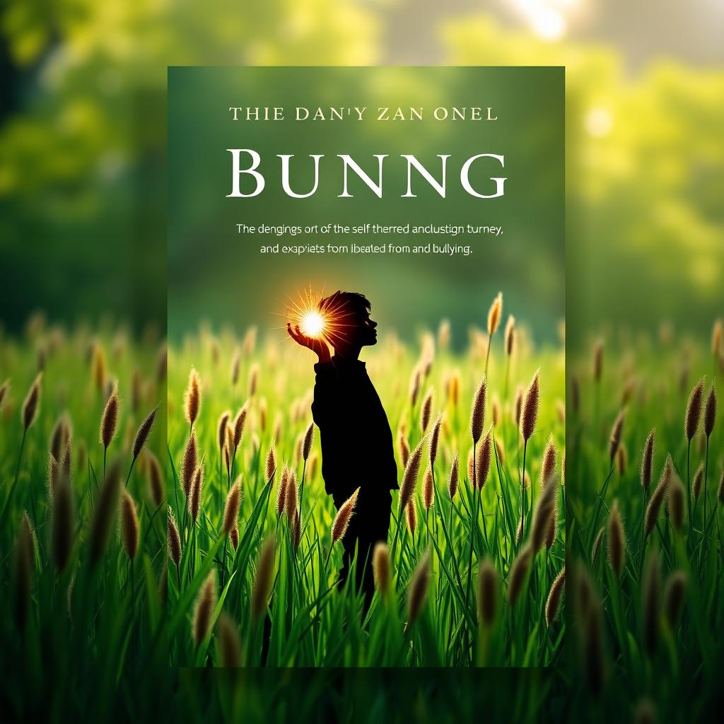 A modern and striking book cover design featuring a silhouette of a teenager standing in a lush green field filled with tall sedges