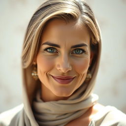 A portrait of a beautiful, tanned Greek woman aged between 30 to 40 years, showcasing her captivating eyes