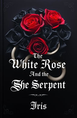 A captivating book cover design showcasing a striking arrangement of black roses intertwined with a single red rose, symbolizing dark romance