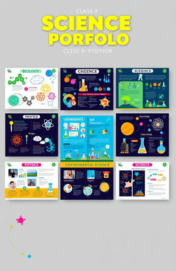 A visually stunning science portfolio created specifically for a class 9 student, showcasing various scientific themes and topics