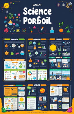 A visually stunning science portfolio created specifically for a class 9 student, showcasing various scientific themes and topics