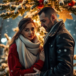 A striking winter scene featuring a cold, tattooed, and dangerous mafia boss who is falling for an innocent woman during Christmas time