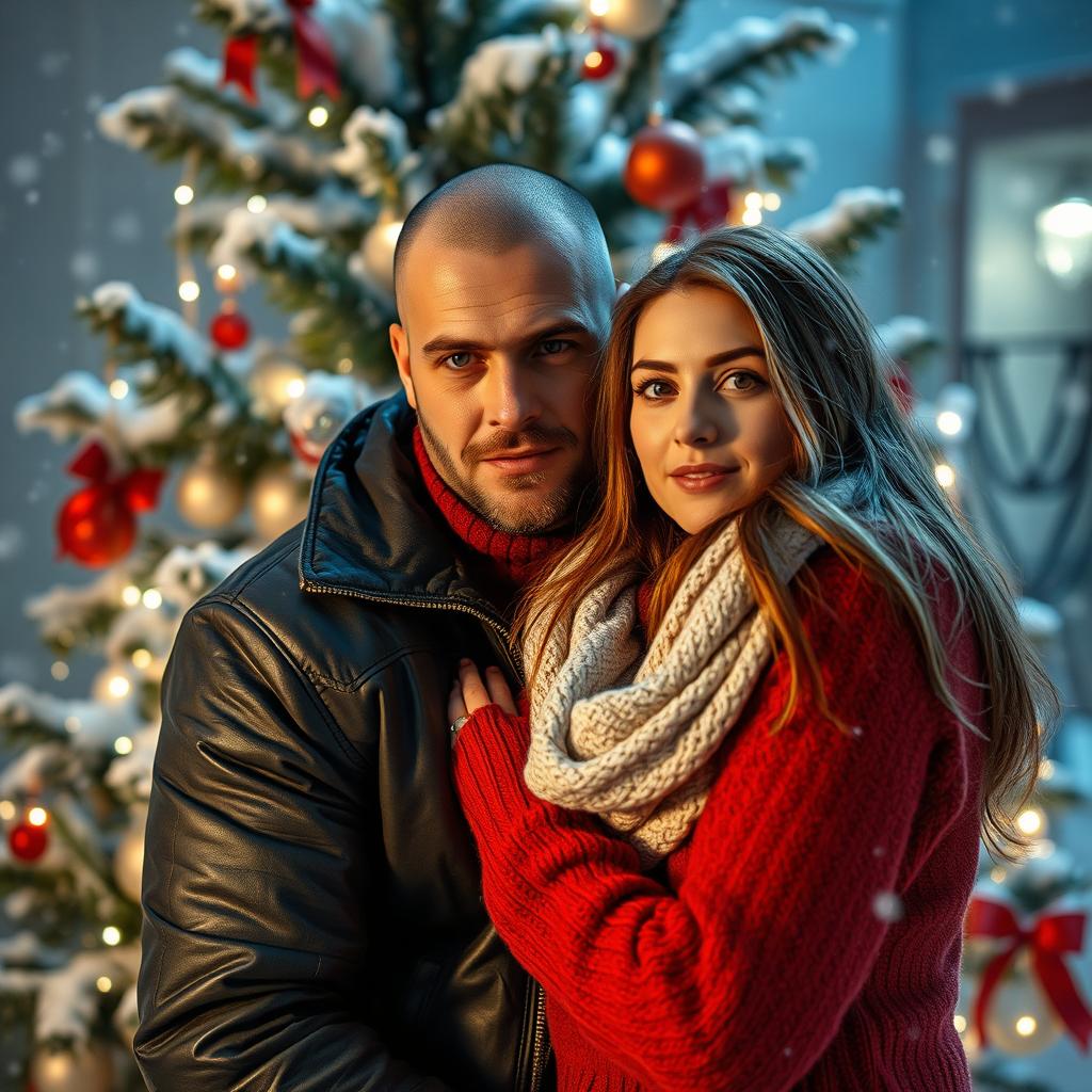 A striking winter scene featuring a cold, tattooed, and dangerous mafia boss who is falling for an innocent woman during Christmas time