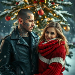 A striking winter scene featuring a cold, tattooed, and dangerous mafia boss who is falling for an innocent woman during Christmas time