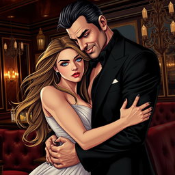 A stunning cover illustration showcasing a sexy, cold mafia man in a seductive embrace with a beautiful, innocent woman