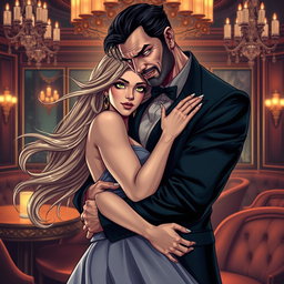 A stunning cover illustration showcasing a sexy, cold mafia man in a seductive embrace with a beautiful, innocent woman