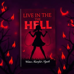 A realistic book cover design featuring a dark purple background interspersed with vivid red flames that flicker and glow