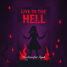 A realistic book cover design featuring a dark purple background interspersed with vivid red flames that flicker and glow