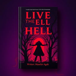 A striking book cover design featuring a dark purple background illuminated by fiery red flames