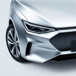 A sleek silver BYD Atto 3 car captured from a front diagonal angle, showcasing its modern and stylish design features