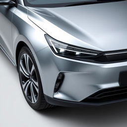 A sleek silver BYD Atto 3 car captured from a front diagonal angle, showcasing its modern and stylish design features