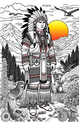 A detailed illustration for an adult coloring book featuring American Indian themes